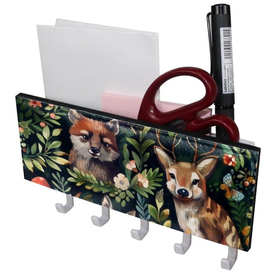 PhooArto Key Holder for Wall Decorative with 5 Key Hooks, Cute Forest Animals Holders Wall Mount Organizer with Mail Key Rack, Self Adhesive