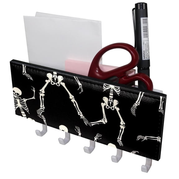 PhooArto Key Holder for Wall Decorative with 5 Key Hooks, Dancing Skeleton Pattern Holders Wall Mount Organizer with Mail Key Rack, Self Adhesive
