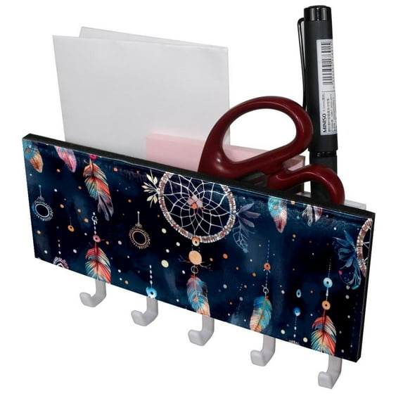 PhooArto Key Holder for Wall Decorative with 5 Key Hooks, Dreamcatcher Pattern Holders Wall Mount Organizer with Mail Key Rack, Self Adhesive