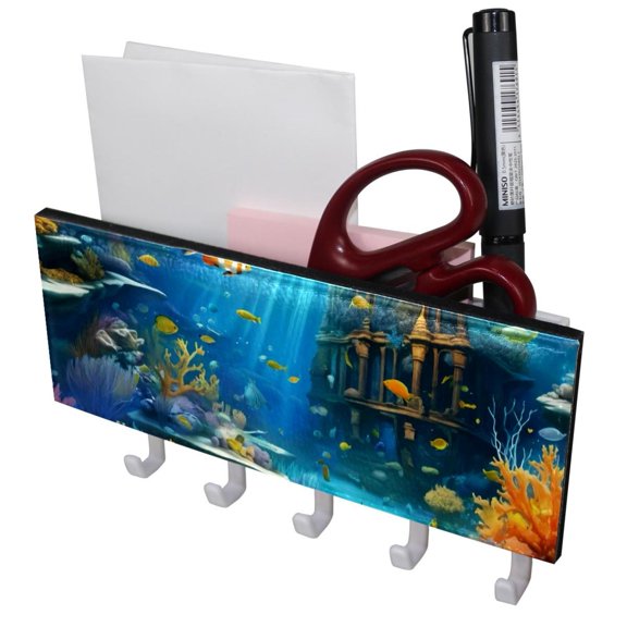 PhooArto Key Holder for Wall Decorative with 5 Key Hooks, Fantastic Underwater World Holders Wall Mount Organizer with Mail Key Rack, Self Adhesive