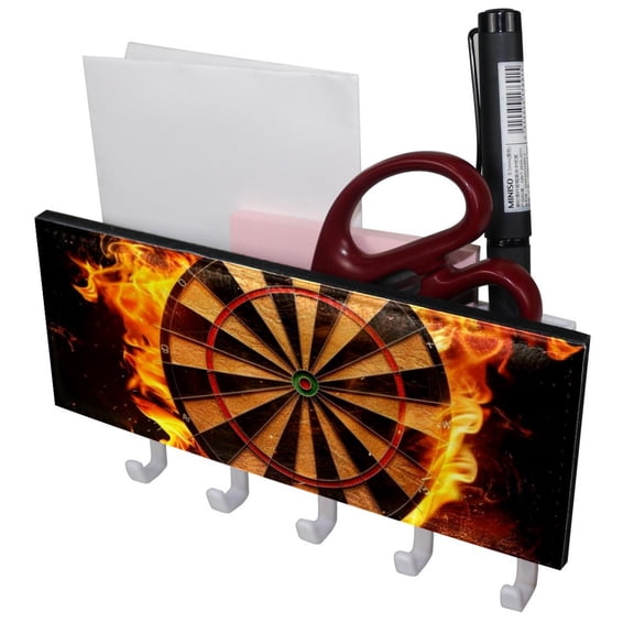 PhooArto Key Holder for Wall Decorative with 5 Key Hooks, Fire Darts Board Holders Wall Mount Organizer with Mail Key Rack, Self Adhesive