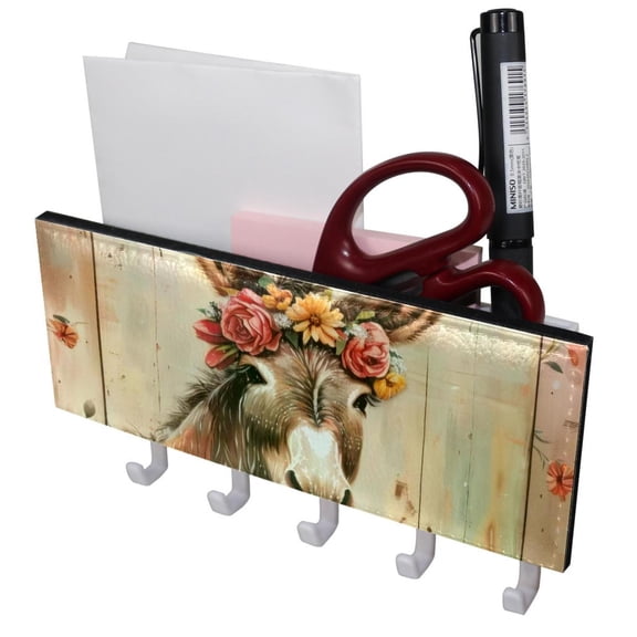 PhooArto Key Holder for Wall Decorative with 5 Key Hooks, Funny Donkey Flower Holders Wall Mount Organizer with Mail Key Rack, Self Adhesive