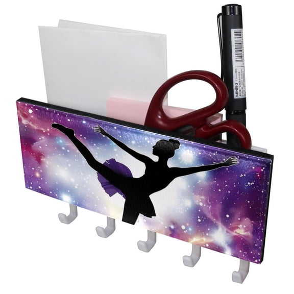 PhooArto Key Holder for Wall Decorative with 5 Key Hooks, Galaxy Dancer Silhouette Holders Wall Mount Organizer with Mail Key Rack, Self Adhesive