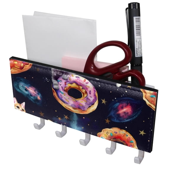 PhooArto Key Holder for Wall Decorative with 5 Key Hooks, Galaxy Donuts Cat Holders Wall Mount Organizer with Mail Key Rack, Self Adhesive