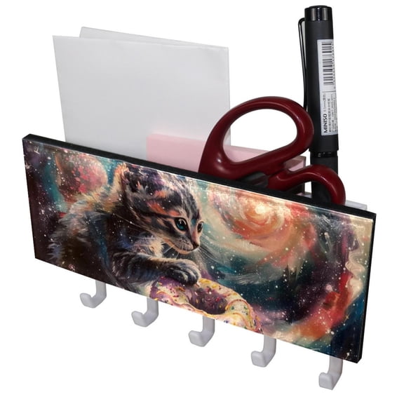 PhooArto Key Holder for Wall Decorative with 5 Key Hooks, Galaxy Kitten Donuts Holders Wall Mount Organizer with Mail Key Rack, Self Adhesive