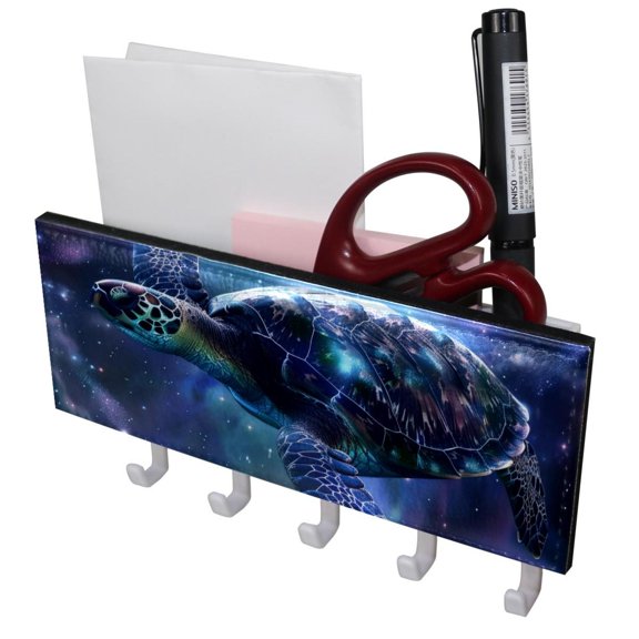 PhooArto Key Holder for Wall Decorative with 5 Key Hooks, Galaxy Sea Turtle Holders Wall Mount Organizer with Mail Key Rack, Self Adhesive