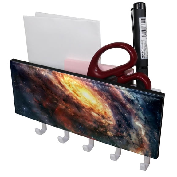 PhooArto Key Holder for Wall Decorative with 5 Key Hooks, Galaxy Solar System Universe Holders Wall Mount Organizer with Mail Key Rack, Self Adhesive