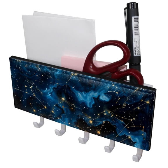PhooArto Key Holder for Wall Decorative with 5 Key Hooks, Galaxy Space Constellation Holders Wall Mount Organizer with Mail Key Rack, Self Adhesive