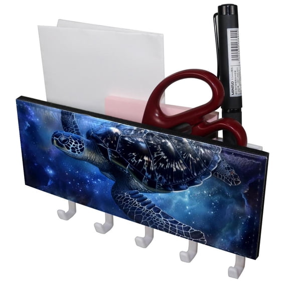 PhooArto Key Holder for Wall Decorative with 5 Key Hooks, Galaxy Swim Turtle Holders Wall Mount Organizer with Mail Key Rack, Self Adhesive
