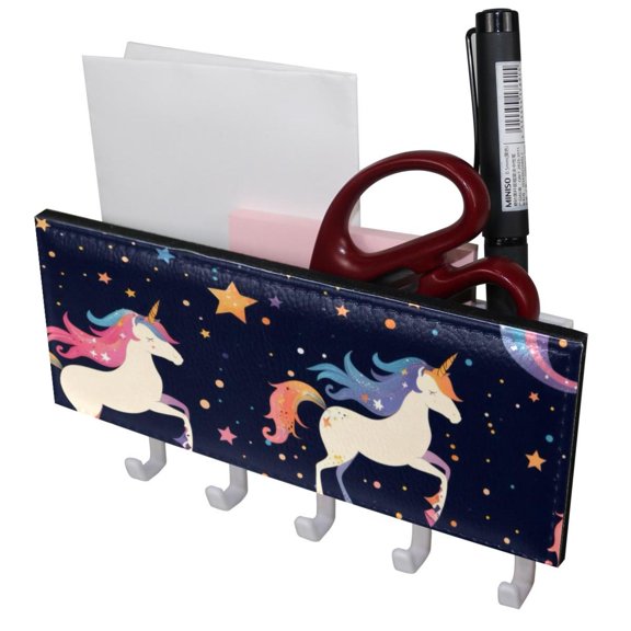 PhooArto Key Holder for Wall Decorative with 5 Key Hooks, Galaxy Unicorn Stars Holders Wall Mount Organizer with Mail Key Rack, Self Adhesive