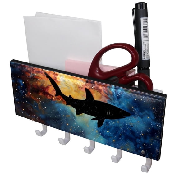 PhooArto Key Holder for Wall Decorative with 5 Key Hooks, Galaxy and Black Shark Holders Wall Mount Organizer with Mail Key Rack, Self Adhesive