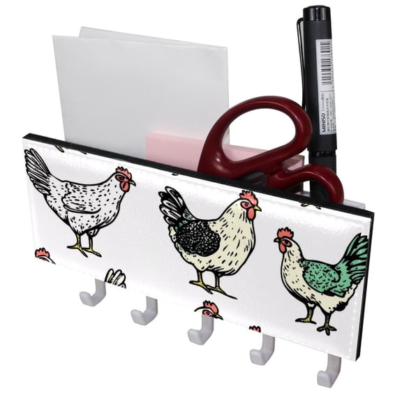 PhooArto Key Holder for Wall Decorative with 5 Key Hooks, Hens Chickens Pattern Holders Wall Mount Organizer with Mail Key Rack, Self Adhesive