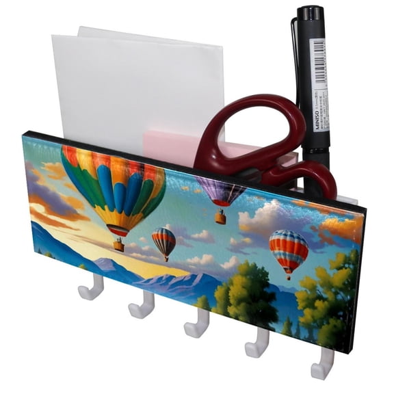 PhooArto Key Holder for Wall Decorative with 5 Key Hooks, Hot Air Balloons Landscape Holders Wall Mount Organizer with Mail Key Rack, Self Adhesive