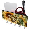 thumbnail image 1 of PhooArto Key Holder for Wall Decorative with 5 Key Hooks, Kitten Sunflowers Pattern Holders Wall Mount Organizer with Mail Key Rack, Self Adhesive, 1 of 7