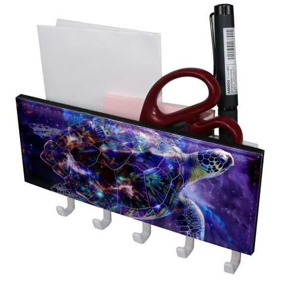 PhooArto Key Holder for Wall Decorative with 5 Key Hooks, Magic Galaxy Turtle Holders Wall Mount Organizer with Mail Key Rack, Self Adhesive