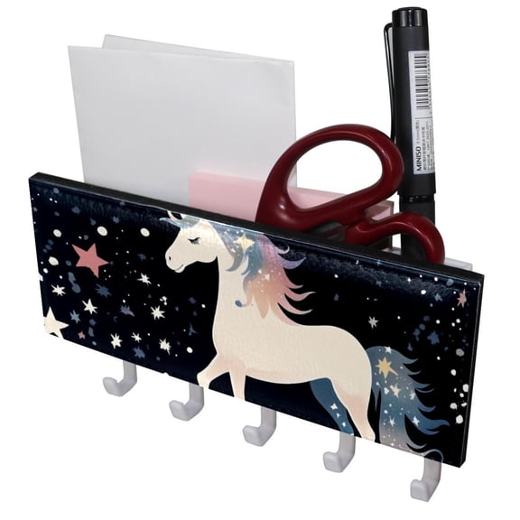 PhooArto Key Holder for Wall Decorative with 5 Key Hooks, Magic Unicorn Stars Pattern Holders Wall Mount Organizer with Mail Key Rack, Self Adhesive