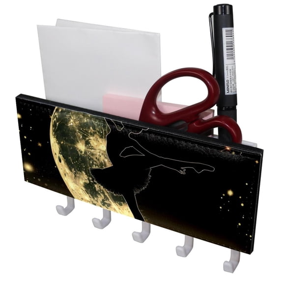 PhooArto Key Holder for Wall Decorative with 5 Key Hooks, Moon Dancing Silhouette Holders Wall Mount Organizer with Mail Key Rack, Self Adhesive