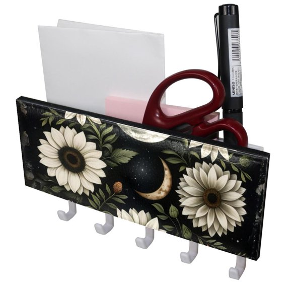 PhooArto Key Holder for Wall Decorative with 5 Key Hooks, Moon and Flowers Holders Wall Mount Organizer with Mail Key Rack, Self Adhesive