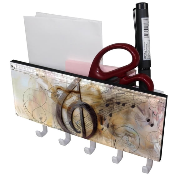 PhooArto Key Holder for Wall Decorative with 5 Key Hooks, Music Notes Staff Holders Wall Mount Organizer with Mail Key Rack, Self Adhesive