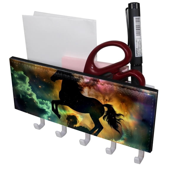 PhooArto Key Holder for Wall Decorative with 5 Key Hooks, Nebula Cloud Unicorn Holders Wall Mount Organizer with Mail Key Rack, Self Adhesive