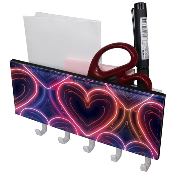PhooArto Key Holder for Wall Decorative with 5 Key Hooks, Neon Love Hearts Pattern Holders Wall Mount Organizer with Mail Key Rack, Self Adhesive