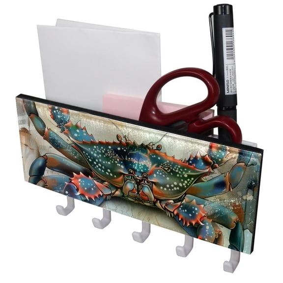 PhooArto Key Holder for Wall Decorative with 5 Key Hooks, Ocean Crab Holders Wall Mount Organizer with Mail Key Rack, Self Adhesive