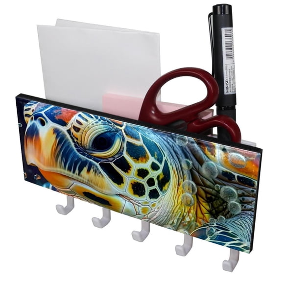 PhooArto Key Holder for Wall Decorative with 5 Key Hooks, Ocean Sea Turtle Bubble Holders Wall Mount Organizer with Mail Key Rack, Self Adhesive