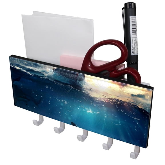 PhooArto Key Holder for Wall Decorative with 5 Key Hooks, Ocean Shack Holders Wall Mount Organizer with Mail Key Rack, Self Adhesive