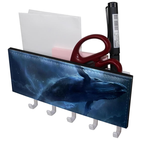PhooArto Key Holder for Wall Decorative with 5 Key Hooks, Ocean Shark Flying Sky Holders Wall Mount Organizer with Mail Key Rack, Self Adhesive