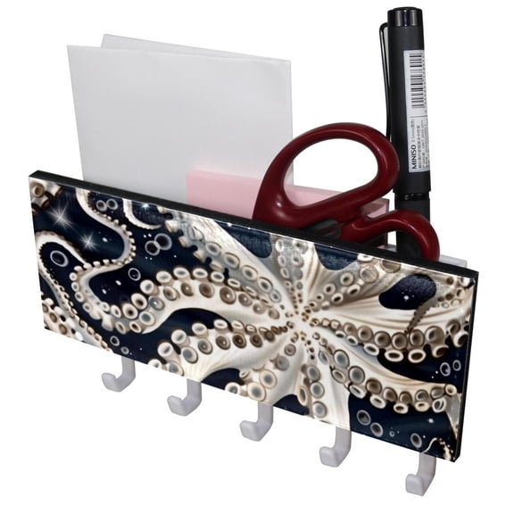 PhooArto Key Holder for Wall Decorative with 5 Key Hooks, Octopus Feet Pattern Holders Wall Mount Organizer with Mail Key Rack, Self Adhesive