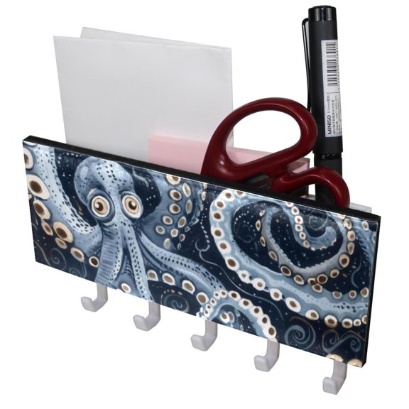 PhooArto Key Holder for Wall Decorative with 5 Key Hooks, Octopus Feet Pattern Holders Wall Mount Organizer with Mail Key Rack, Self Adhesive