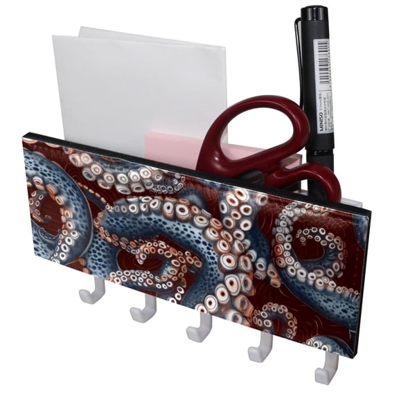 PhooArto Key Holder for Wall Decorative with 5 Key Hooks, Octopus Feet Sea Pattern Holders Wall Mount Organizer with Mail Key Rack, Self Adhesive