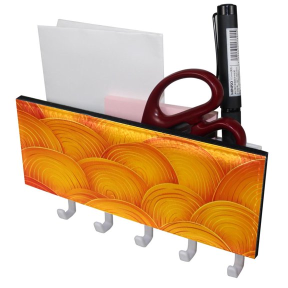 PhooArto Key Holder for Wall Decorative with 5 Key Hooks, Orange Wave Pattern Holders Wall Mount Organizer with Mail Key Rack, Self Adhesive