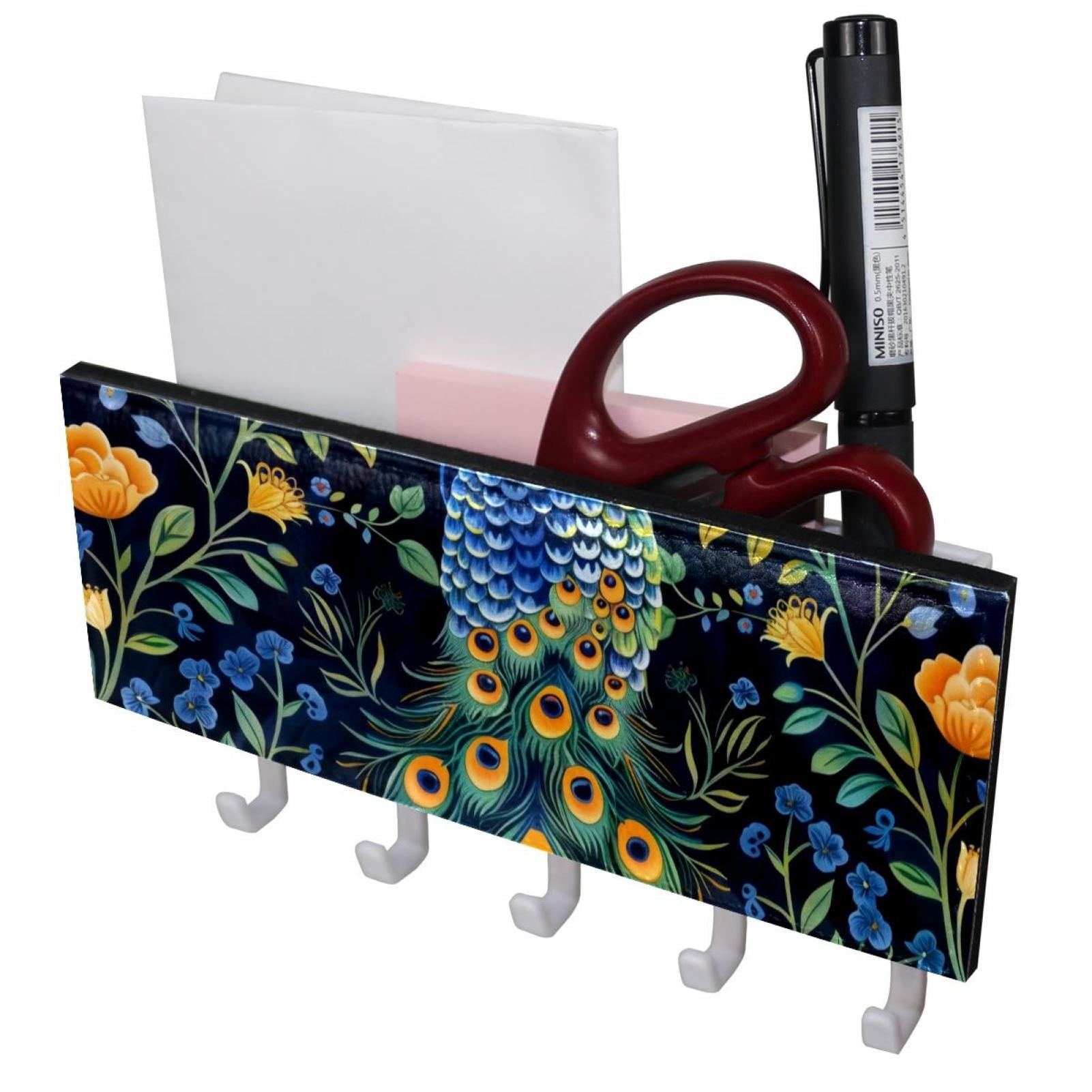 Key Racks Flowetr PhooArto Key Holder for Wall Decorative with 5 Key Hooks, Peacock ...