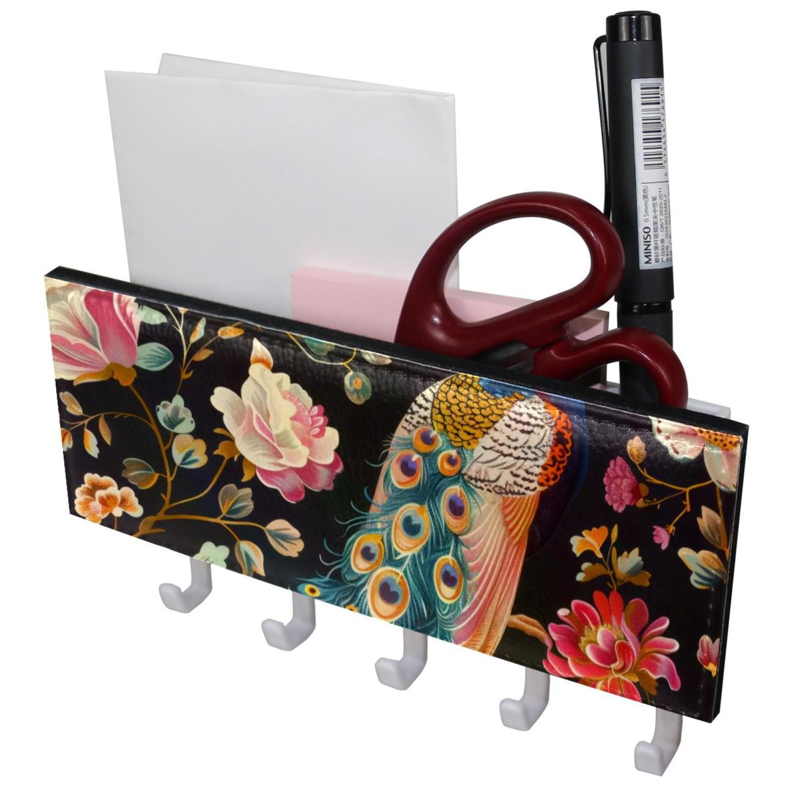 PhooArto Key Holder for Wall Decorative with 5 Key Hooks, Peacock ...