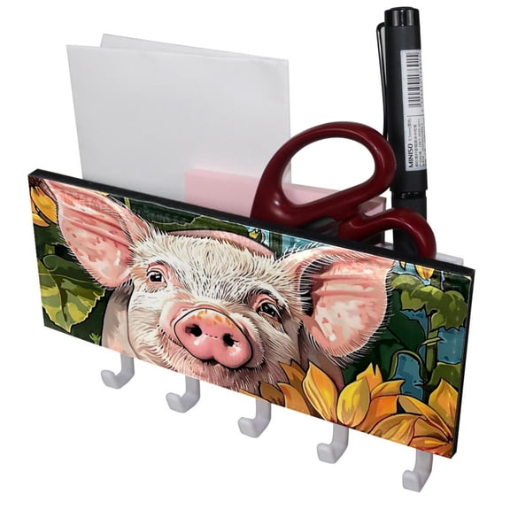 PhooArto Key Holder for Wall Decorative with 5 Key Hooks, Pig Sunflowers Holders Wall Mount Organizer with Mail Key Rack, Self Adhesive
