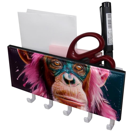 PhooArto Key Holder for Wall Decorative with 5 Key Hooks, Pink Monkey Holders Wall Mount Organizer with Mail Key Rack, Self Adhesive