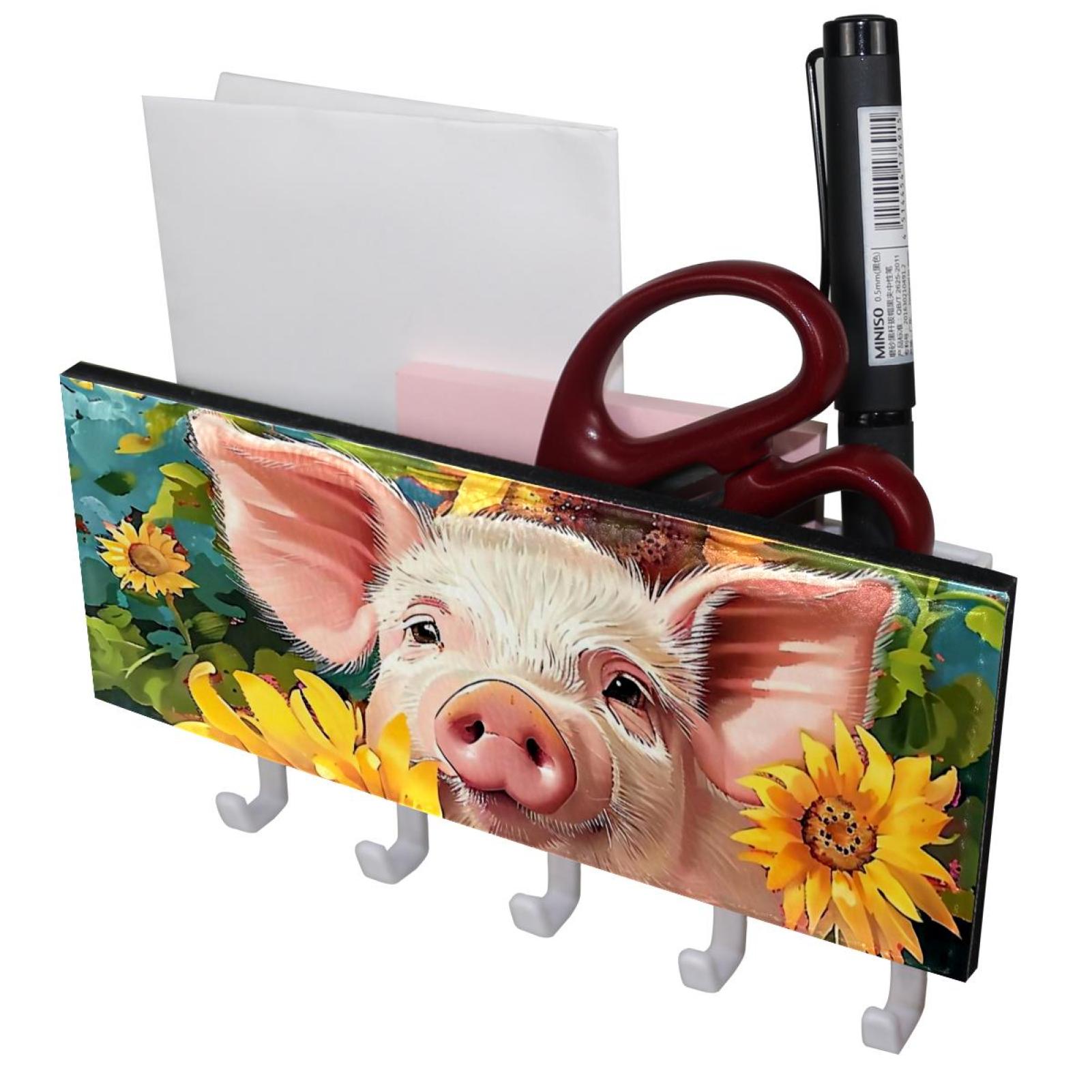 Key Rack Pig PhooArto Key Holder for Wall Decorative with 5 Key Hooks, Pink Pig ...