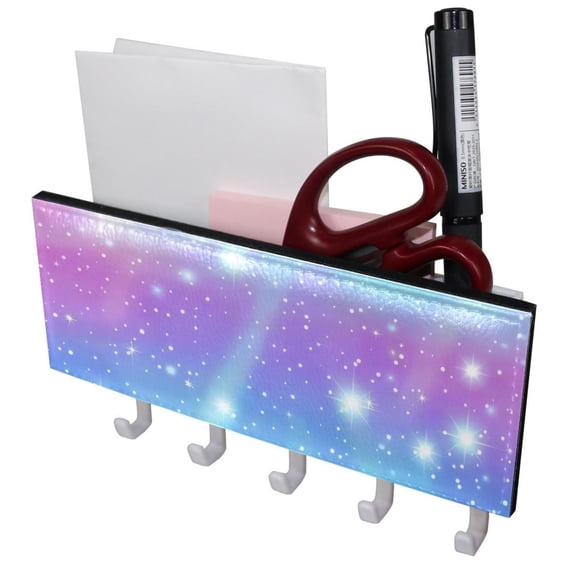 PhooArto Key Holder for Wall Decorative with 5 Key Hooks, Rainbow Stars Magic Pattern Holders Wall Mount Organizer with Mail Key Rack, Self Adhesive