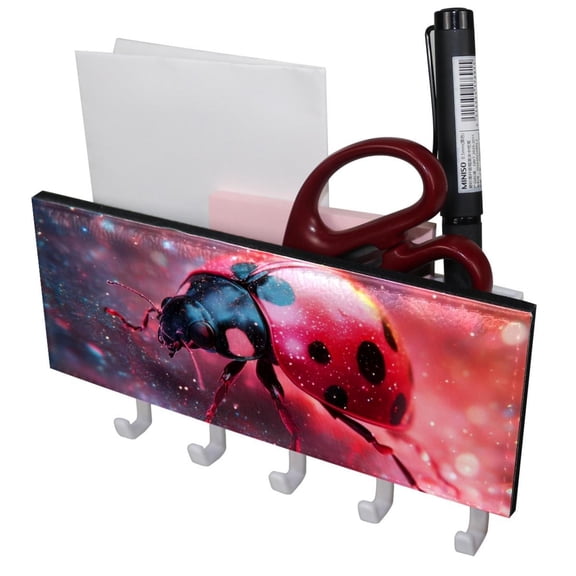 PhooArto Key Holder for Wall Decorative with 5 Key Hooks, Red Ladybugs Holders Wall Mount Organizer with Mail Key Rack, Self Adhesive
