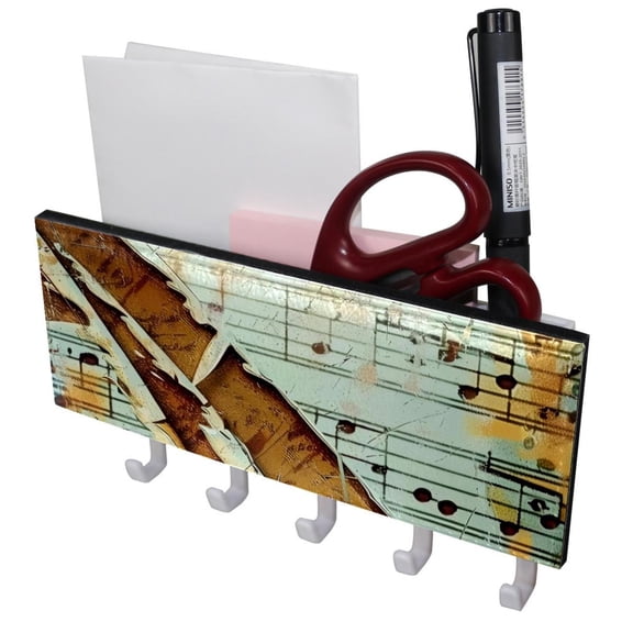 PhooArto Key Holder for Wall Decorative with 5 Key Hooks, Retro Piano Music Notes Holders Wall Mount Organizer with Mail Key Rack, Self Adhesive