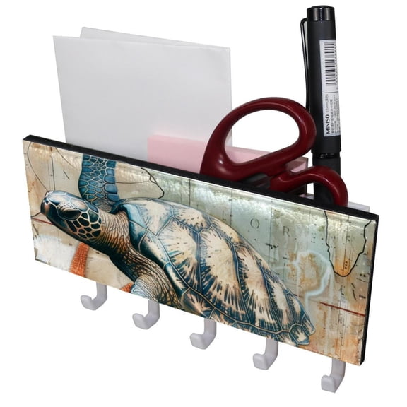 PhooArto Key Holder for Wall Decorative with 5 Key Hooks, Retro Starfish Sea Turtle Holders Wall Mount Organizer with Mail Key Rack, Self Adhesive