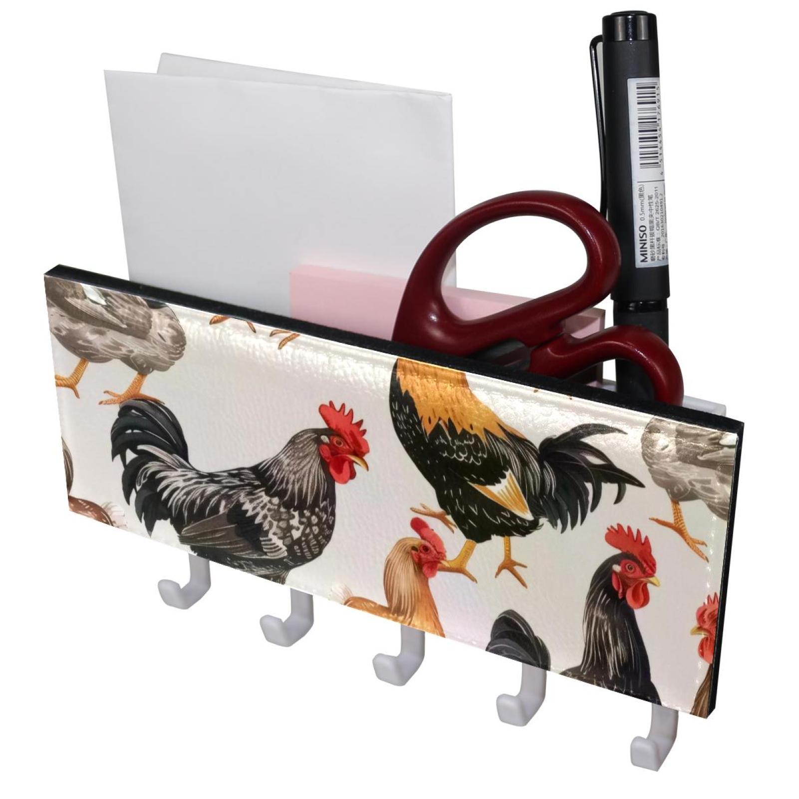 Roaster Key Rack PhooArto Key Holder for Wall Decorative with 5 Key Hooks, Rooster Hen ...