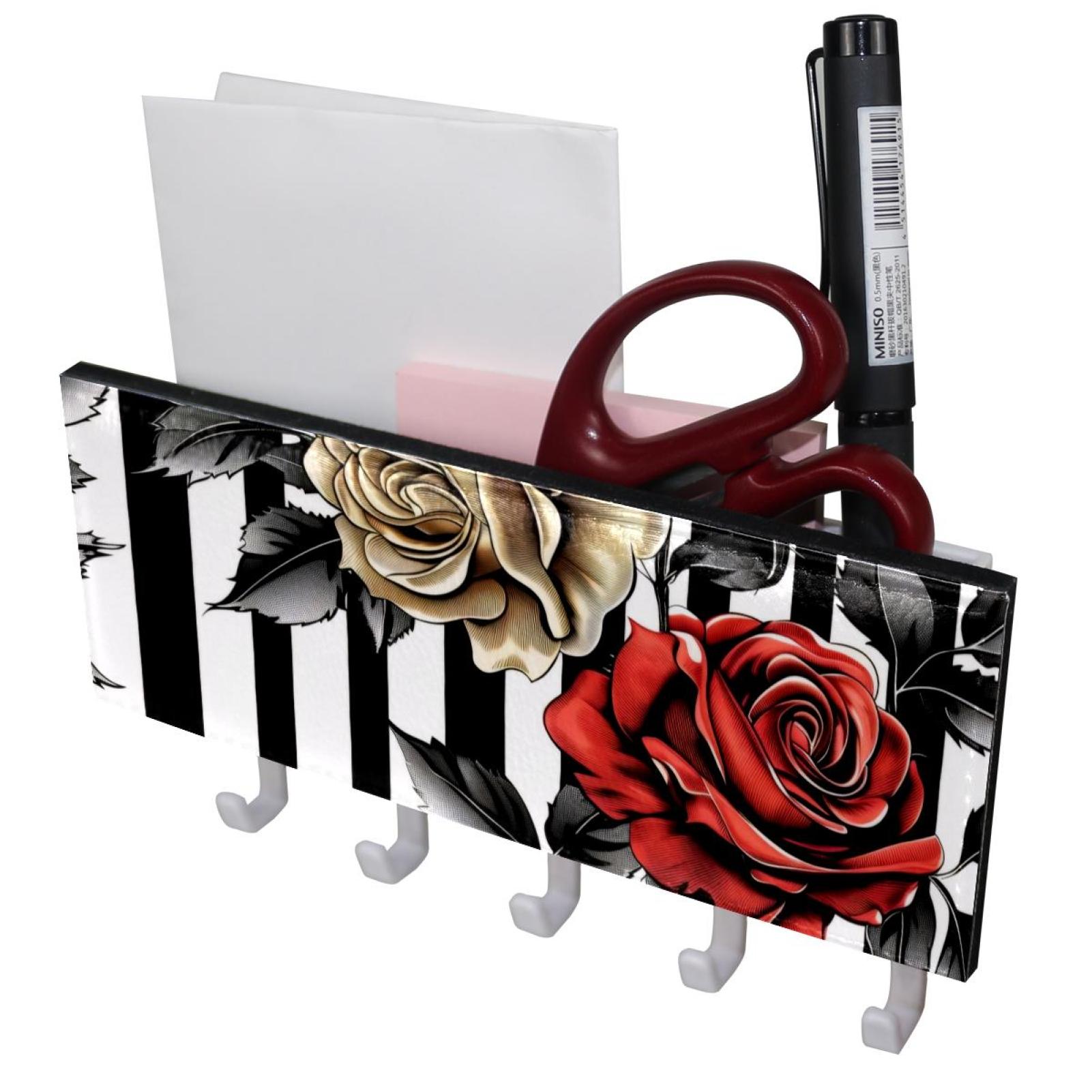 Key Racks Flowetr PhooArto Key Holder for Wall Decorative with 5 Key Hooks, Roses Flower ...