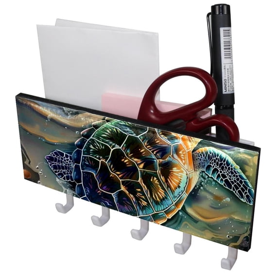 PhooArto Key Holder for Wall Decorative with 5 Key Hooks, Sea Turtle Beach Holders Wall Mount Organizer with Mail Key Rack, Self Adhesive