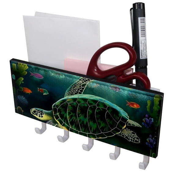 PhooArto Key Holder for Wall Decorative with 5 Key Hooks, Sea Turtle Fish Holders Wall Mount Organizer with Mail Key Rack, Self Adhesive