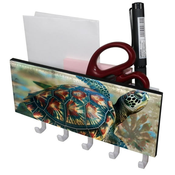 PhooArto Key Holder for Wall Decorative with 5 Key Hooks, Sea Turtle Underwater Holders Wall Mount Organizer with Mail Key Rack, Self Adhesive