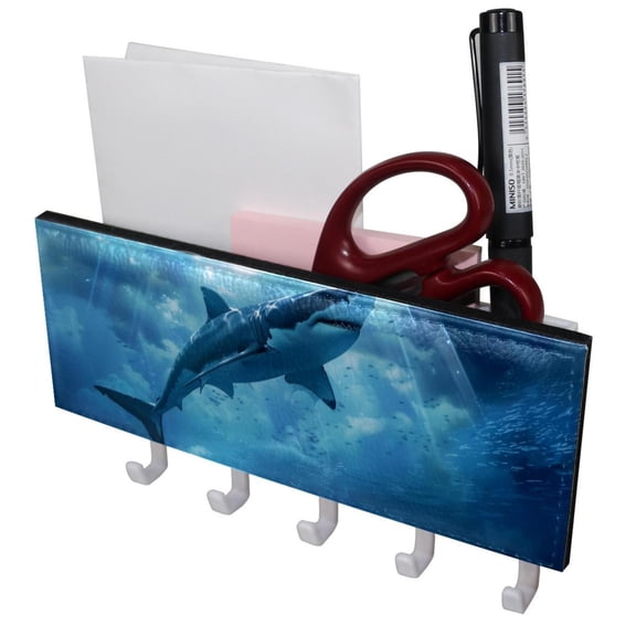 PhooArto Key Holder for Wall Decorative with 5 Key Hooks, Shark Fly Sky Holders Wall Mount Organizer with Mail Key Rack, Self Adhesive
