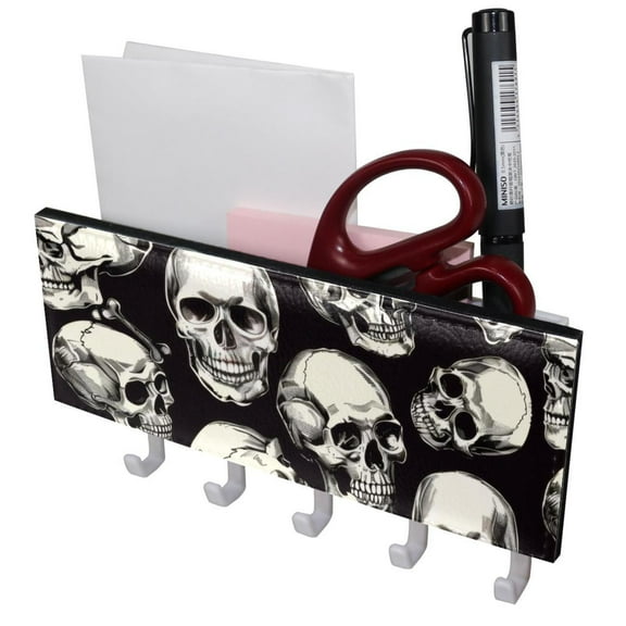 PhooArto Key Holder for Wall Decorative with 5 Key Hooks, Skull Head Pattern Holders Wall Mount Organizer with Mail Key Rack, Self Adhesive