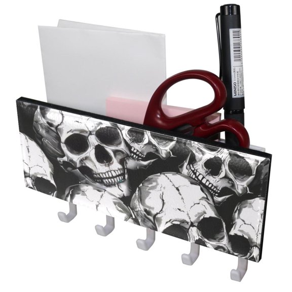 PhooArto Key Holder for Wall Decorative with 5 Key Hooks, Skulls Dollar Patttern Holders Wall Mount Organizer with Mail Key Rack, Self Adhesive